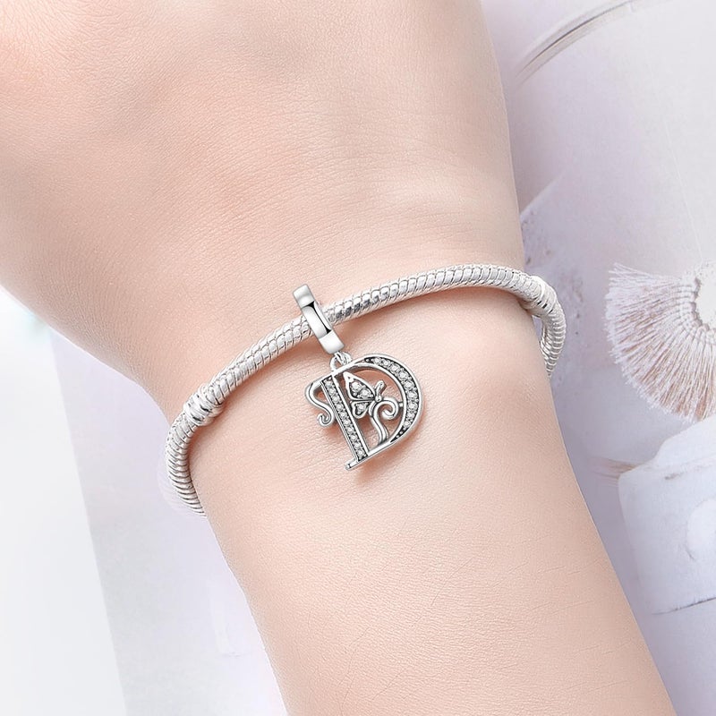 PANPOKI Store 2 Pack 925 Sterling Silver Butterfly Letter Charms for Bracelets and Necklace Alphabet Initial Dangle Pendants Round Spacer Beads Pave Cubic Zirconia Jewelry Gift for Women - Image 5